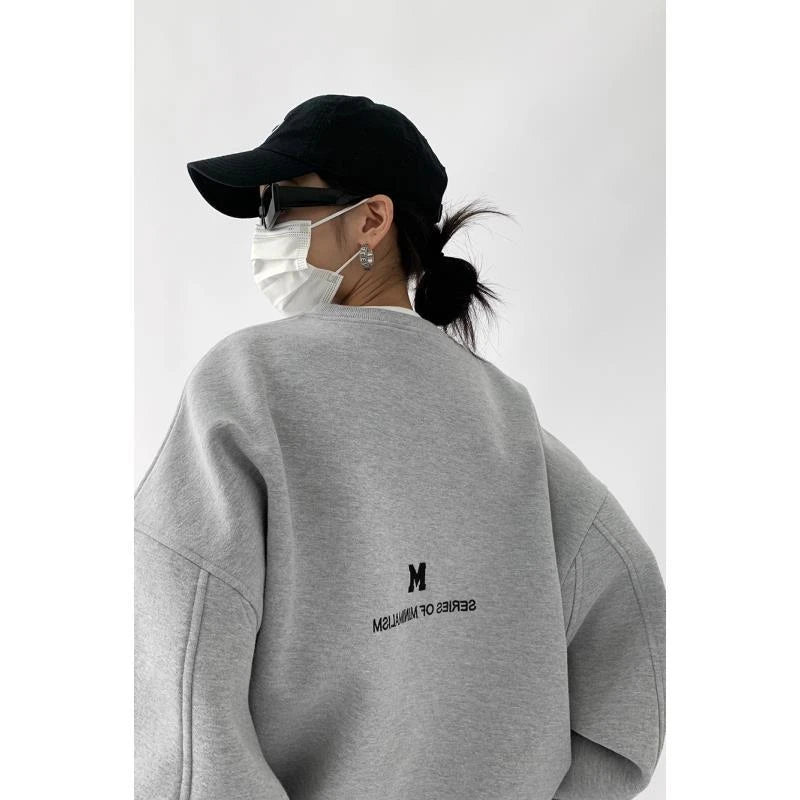 Letter Embroidery Oversize Long Sleeve Loose Streetwear Hoodie