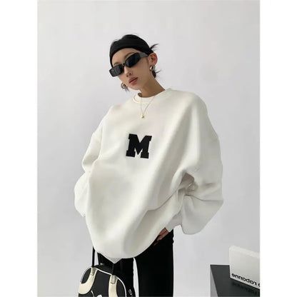 Letter Embroidery Oversize Long Sleeve Loose Streetwear Hoodie