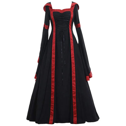 Gothic Halloween Medieval Court Vampire Cosplay Vintage Palace Long Sleeve Elegant Dress