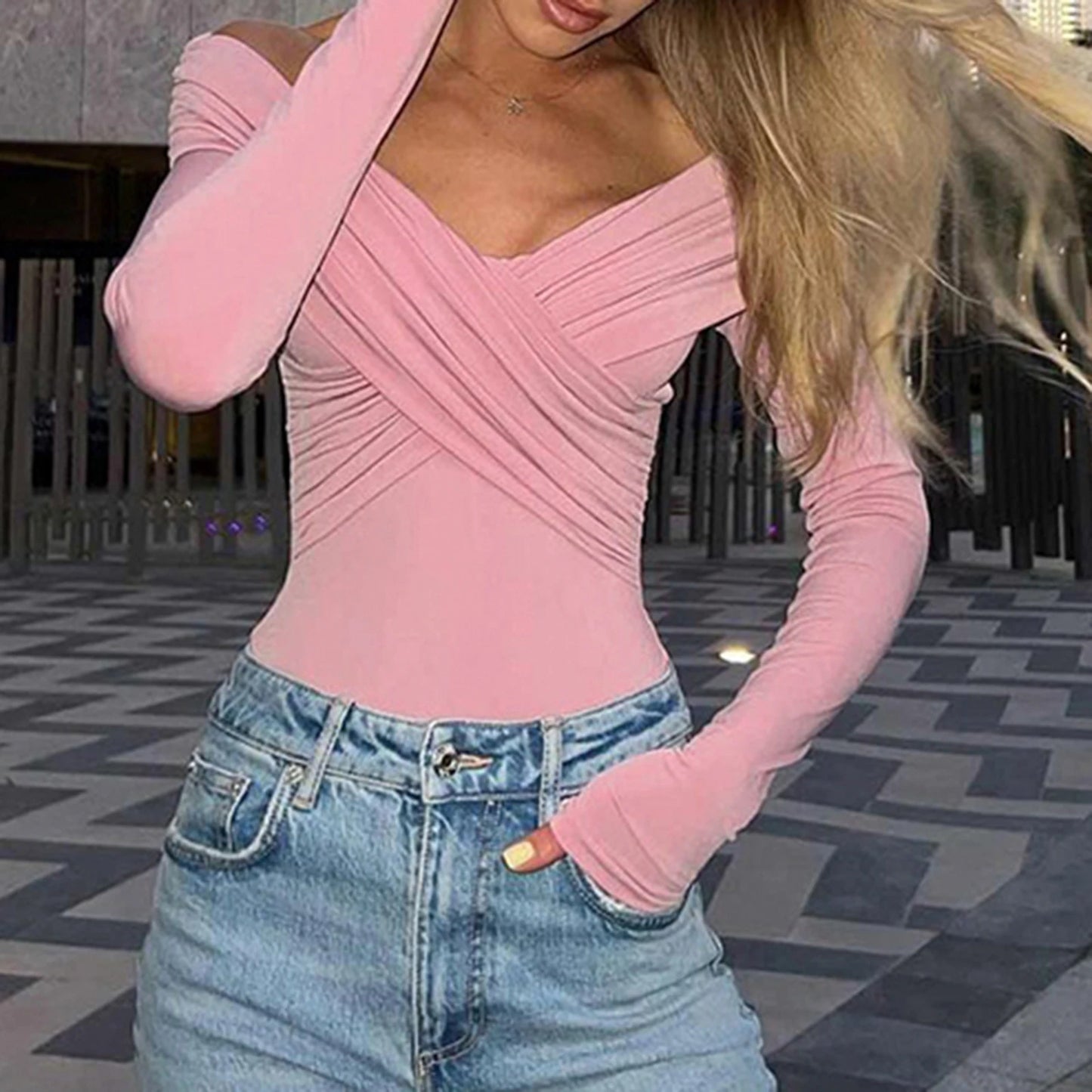 Fashion Front Cross Long Sleeve Slim Fit Clubwear Streetwear Crop Top