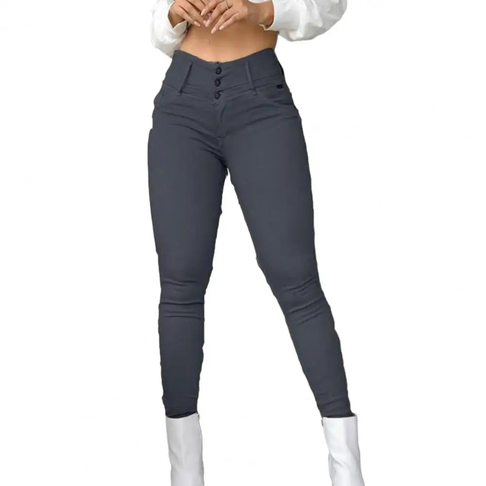 Solid High Waist Slim Fit Hip Wrapped Office Pants