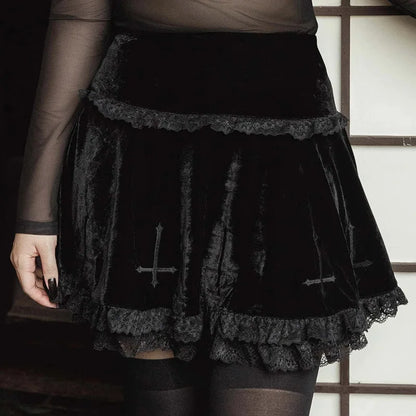 Stylish Skirt Casual Fashion Trim Summer Black Lace Gothic Embroidery Sexy