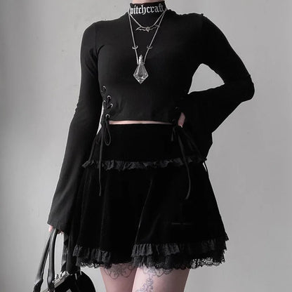 Stylish Skirt Casual Fashion Trim Summer Black Lace Gothic Embroidery Sexy