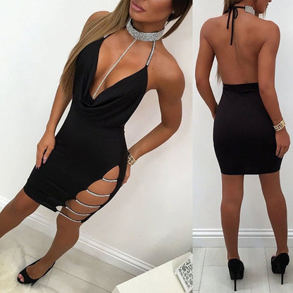 Amy Fashion - Backless Metallic Bandage Club Bodycon Dress