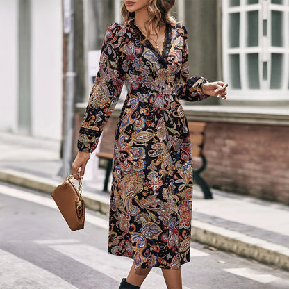 Amy Fashion - Autumn Sweet Fresh Bohemian Long Sleeve Floral Boho Dress