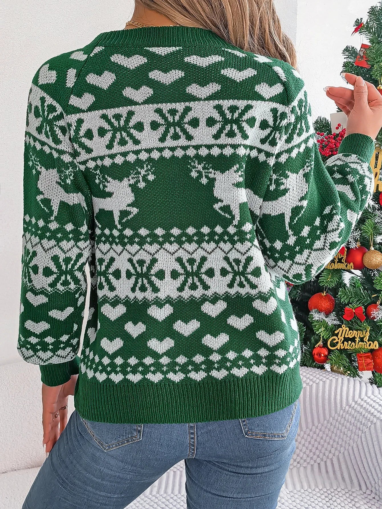 Christmas Snowflake Reindeer Pattern Holiday Festive Jumper Sweater