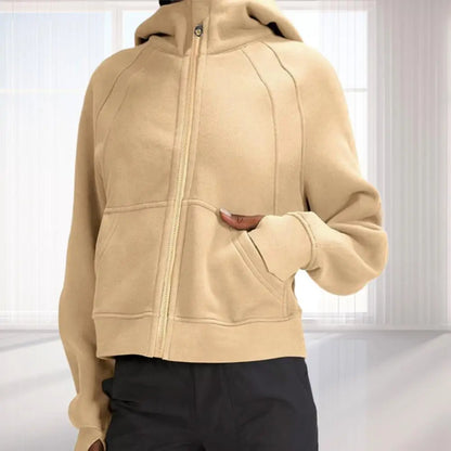 Winter Fleece Pocket Hooded Zipper  Neck Protection Warm Hoodie