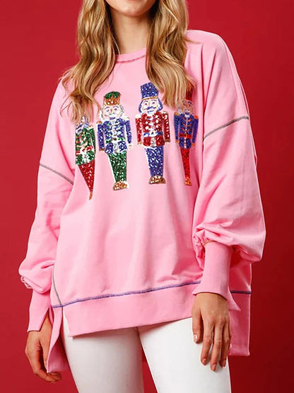 Y2K Nutcracker Sequin Long Sleeve Crewneck Christmas Hoodie