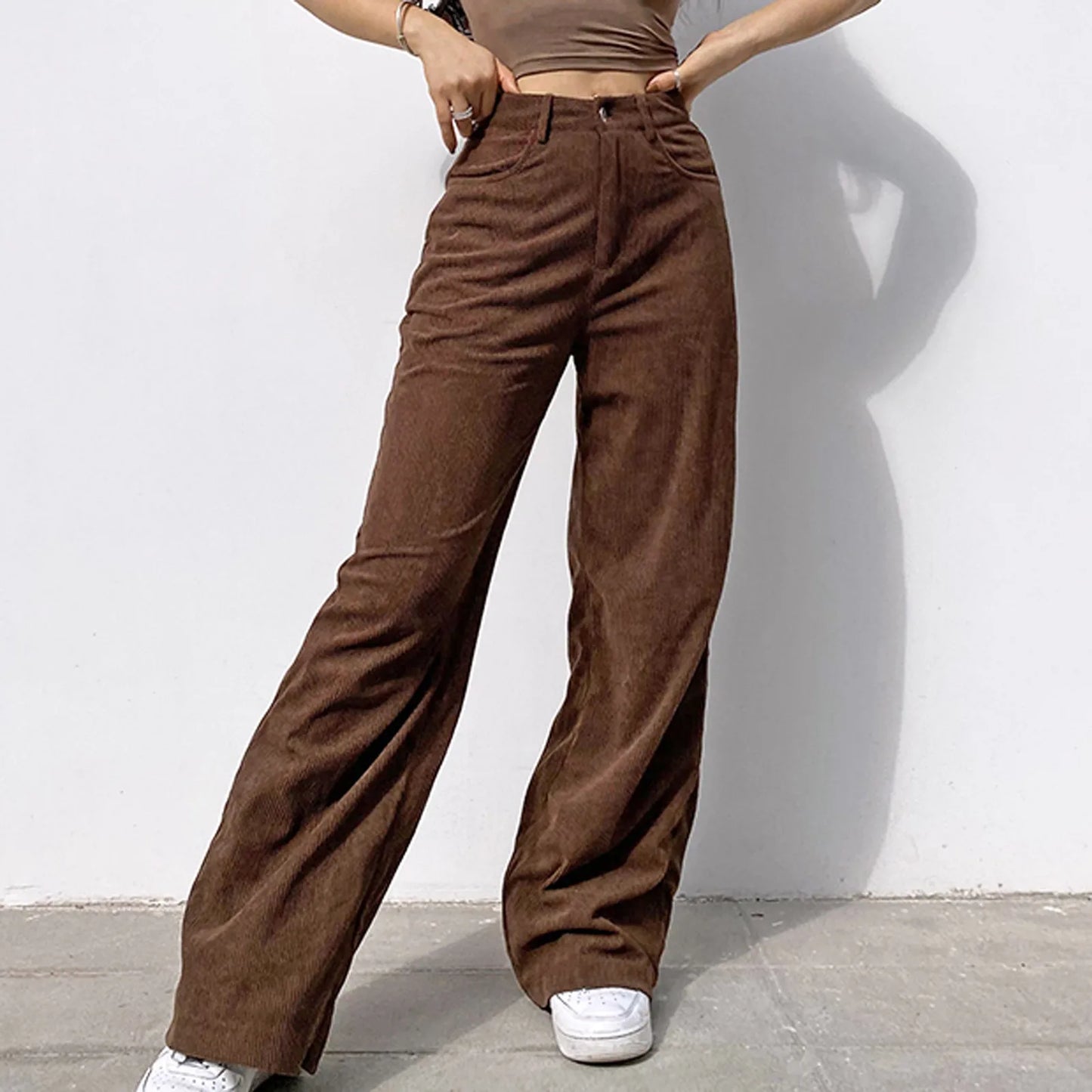 Corduroy Retro High Waist Straight Leg Casual Pants