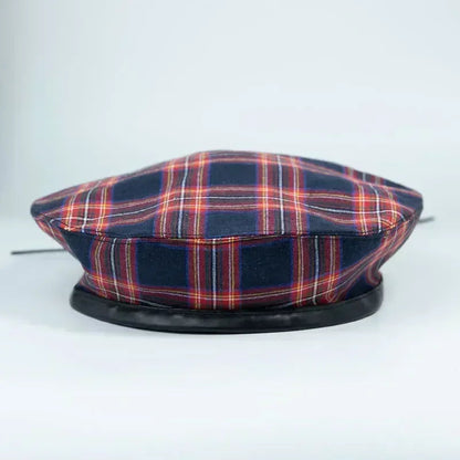 Luxurious Red Plaid Vintage Lady France Beret Hat for Fashionable Outdoor Travel