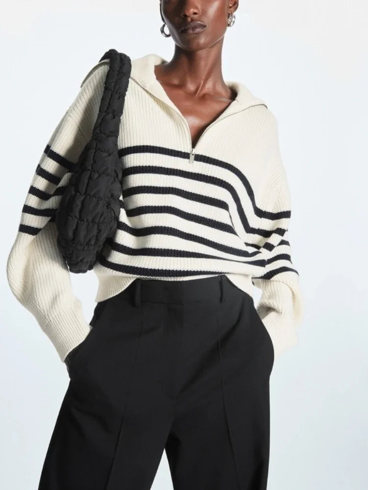 Turtleneck Loose Lapel Striped Casual Fashion Simplicity Sweater