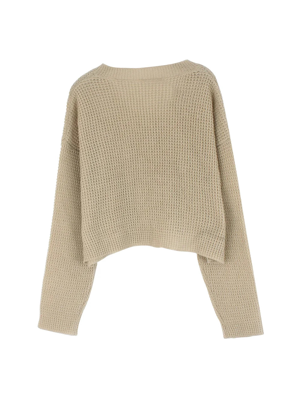 V-neck Short-Style Waffle Crop Top Fashion Spring Autumn Sweater