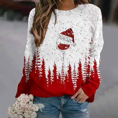 Print Crew Neck Soft Long Sleeve Casual Loose Y2K Winter Christmas Hoodie