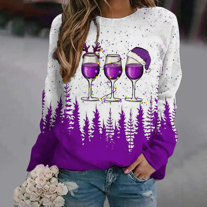 Print Crew Neck Soft Long Sleeve Casual Loose Y2K Winter Christmas Hoodie