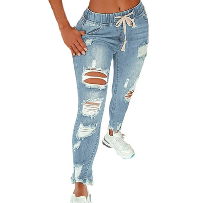 Amy Fashion - Stretch High Waist Ripped Washed Slim Skinny Pencil Denim Jean