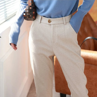 Woolen High Waist Elegant Casual Black Pencil Pants