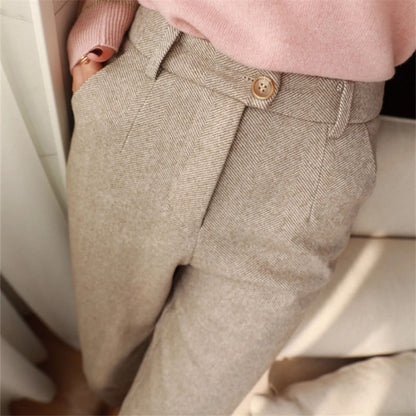 Woolen High Waist Elegant Casual Black Pencil Pants