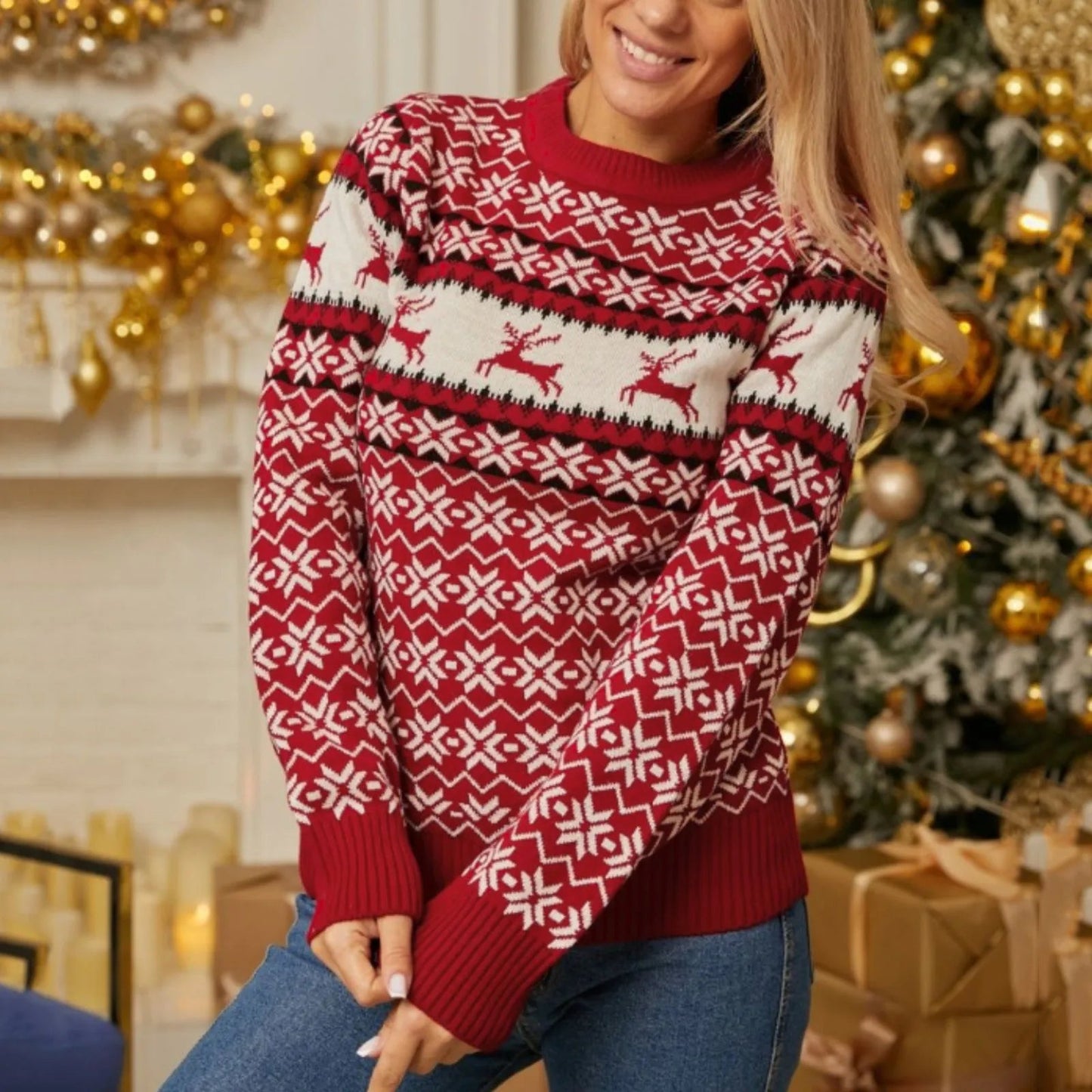 Soft O Neck Long Sleeve Thick Warm Christmas Sweater