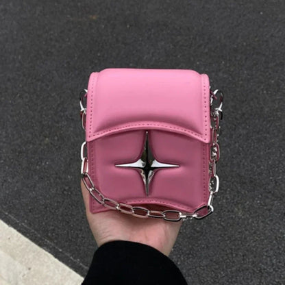 Korean Vintage Cross PU Chain Gothic Leather Pink Y2K Small Bag