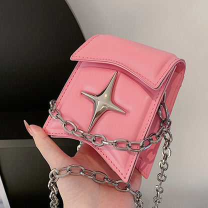 Korean Vintage Cross PU Chain Gothic Leather Pink Y2K Small Bag