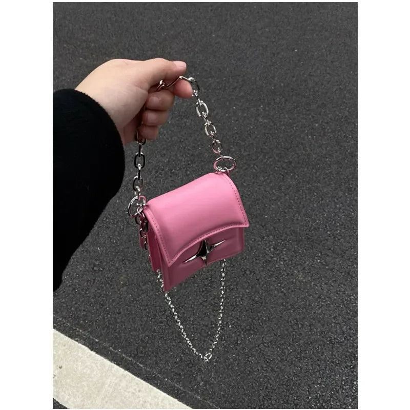 Korean Vintage Cross PU Chain Gothic Leather Pink Y2K Small Bag