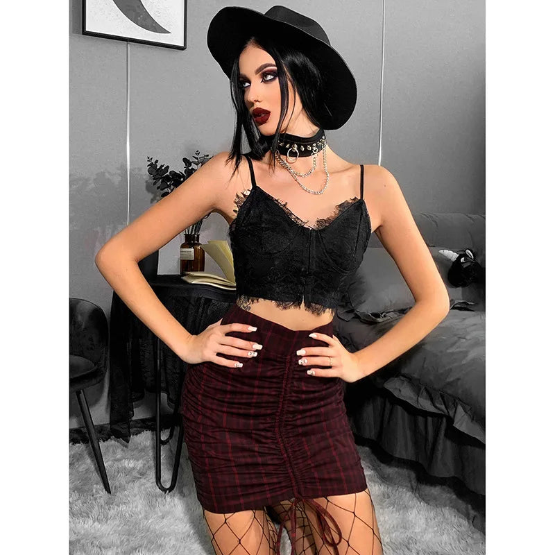 Grunge Sexy Fairy V-neck Crop Top Gothic Lace Dark Punk