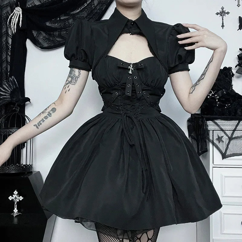 Dress Steampunk Bandage Elegant Ruched Dark Punk Spaghetti Strap Grunge Gothic