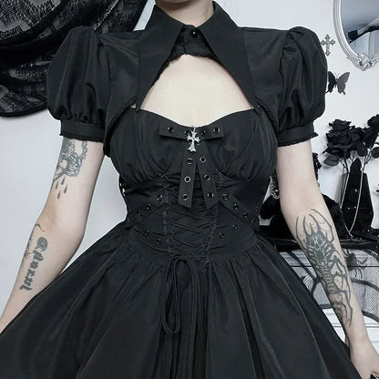 Dress Steampunk Bandage Elegant Ruched Dark Punk Spaghetti Strap Grunge Gothic