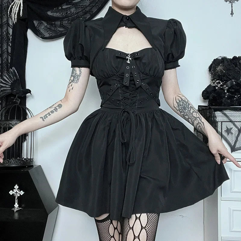 Dress Steampunk Bandage Elegant Ruched Dark Punk Spaghetti Strap Grunge Gothic