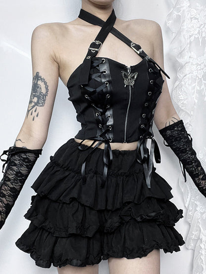 Top Cyber Gothic Punk Zipper Crop Harajuku