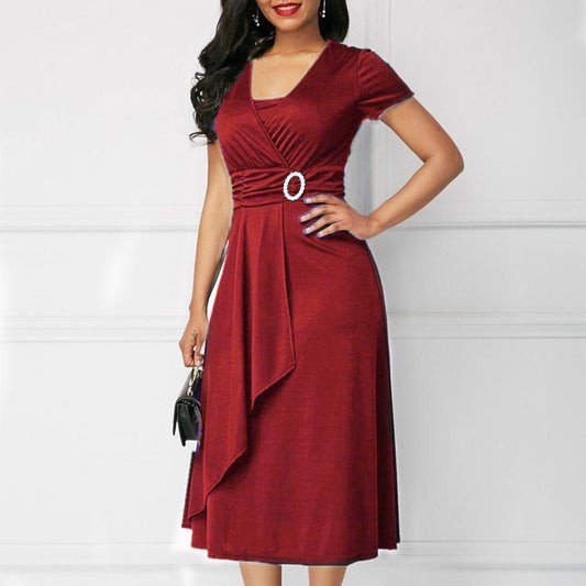 Amy Fashion - Solid Color Large Hem A-Line Dress