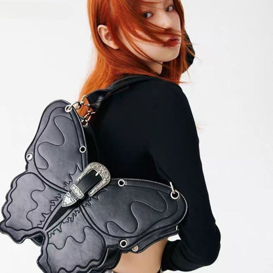 Trend Large Capacity Y2K Leather Gothic Punk Bag Versatile Butterfly PU