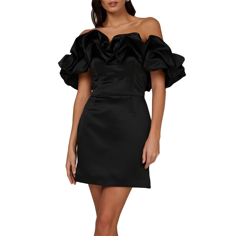 Amy Fashion - Bodycon Solid Color Ruffled Off-shoulder Dress