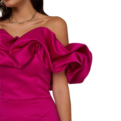 Amy Fashion - Bodycon Solid Color Ruffled Off-shoulder Dress