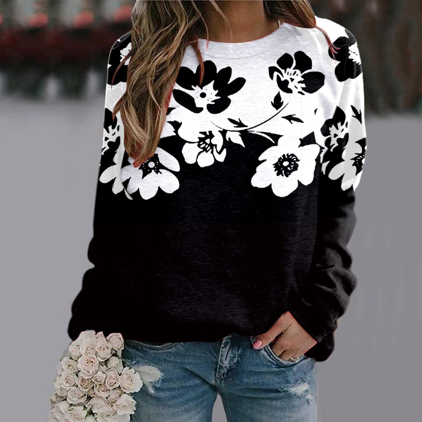 Sequins Butterfly 3d Printed O Neck Long Sleeve Sweatshirt