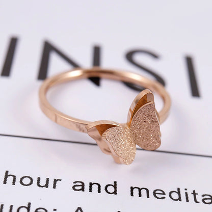 Fashion Frosted Butterfly Titanium Steel Ring