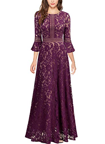 Christmas Vintage Full Lace Contrast Bell Sleeve Formal Long Dress