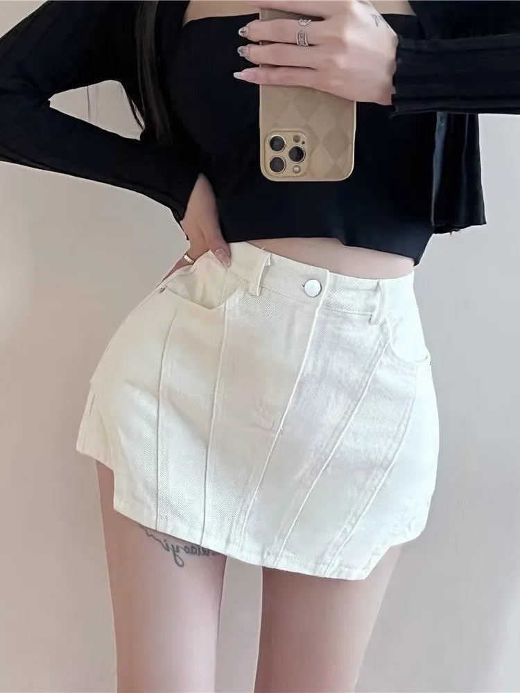 Amy Fashion - Summer High Waist Slim Pack Hip Super Hot Denim A-line Small Half Skirt Jean