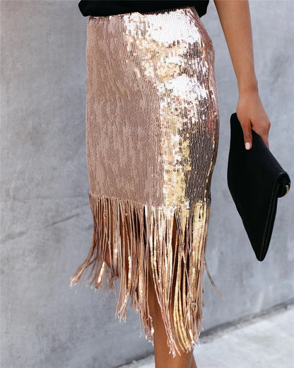 2024 Sequin Tassel Tight Midi Skirt