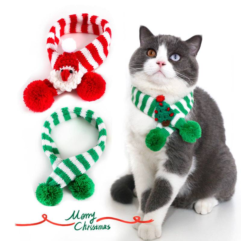 Amy Fashion - Cat Dog Knitted Wool Striped Christmas Scarf