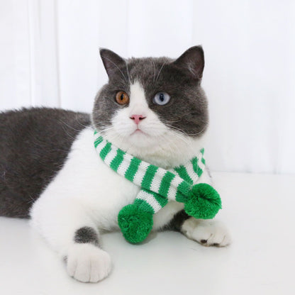 Amy Fashion - Cat Dog Knitted Wool Striped Christmas Scarf