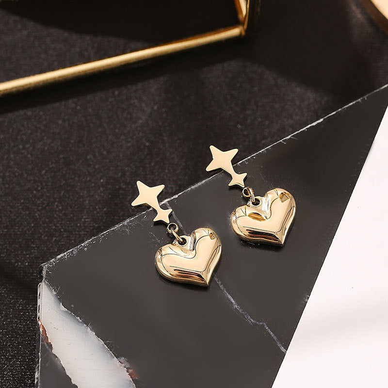 Titanium Steel All-match Heart Star Pendant Earrings