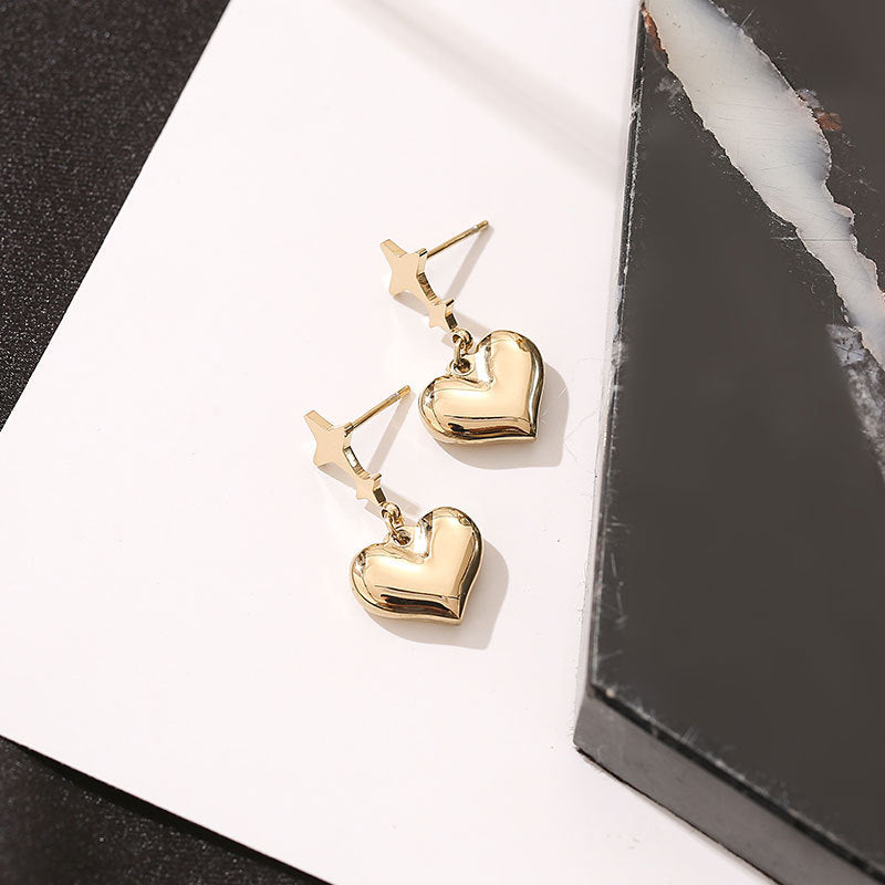 Titanium Steel All-match Heart Star Pendant Earrings