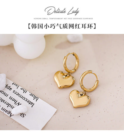 Gold Romantic Heart Hoop Pendant Earrings