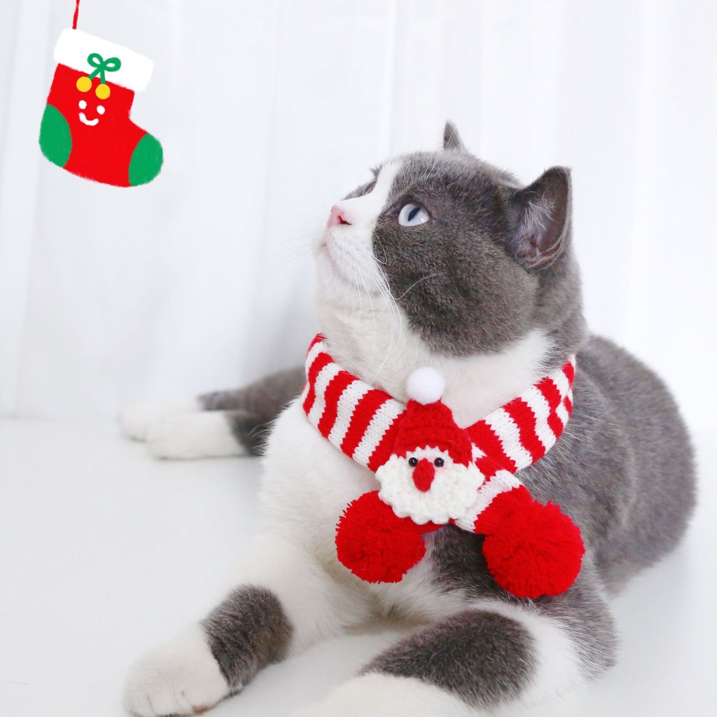 Amy Fashion - Cat Dog Knitted Wool Striped Christmas Scarf