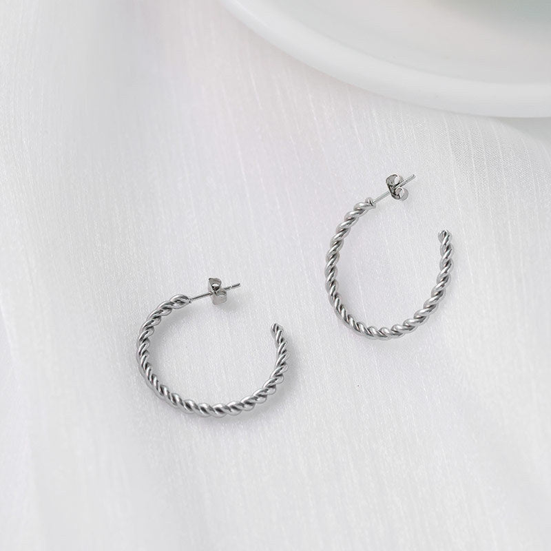 Big Hoop Twist Shape Stud Earrings