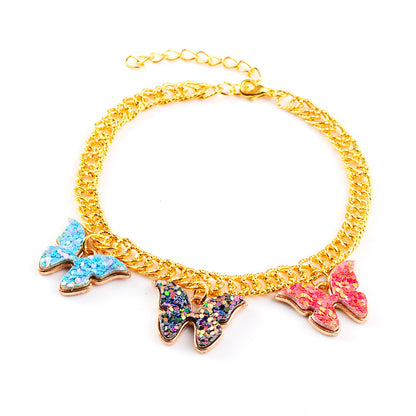 Colorful Enamel Butterfly Pendant Anklet