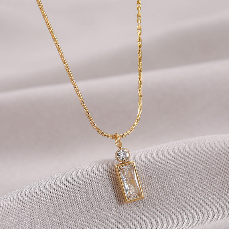 Classic Style Mini Rectangular Shining Zircon Necklaces