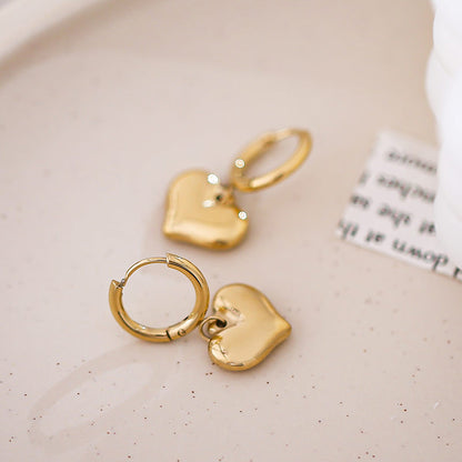 Gold Romantic Heart Hoop Pendant Earrings