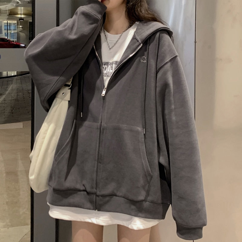 Amy Fashion - Korean Version Oversized Solid Color Hoodies